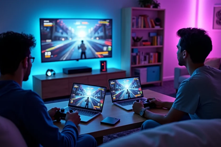 Friends gaming together across console PC and mobile screens